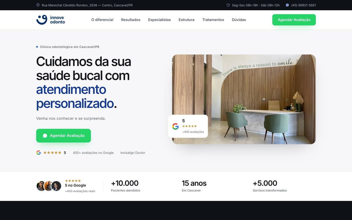 Site da clínica Innove Odonto